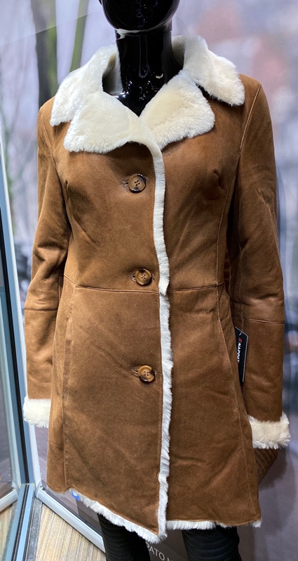 Uitverkoop Drank Scarp Lammy coats dames 3k halflange brandy - Nappato Leather
