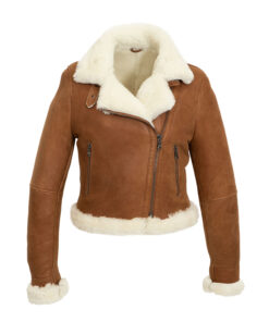 Dames Lammycoat Crop cognac-wit