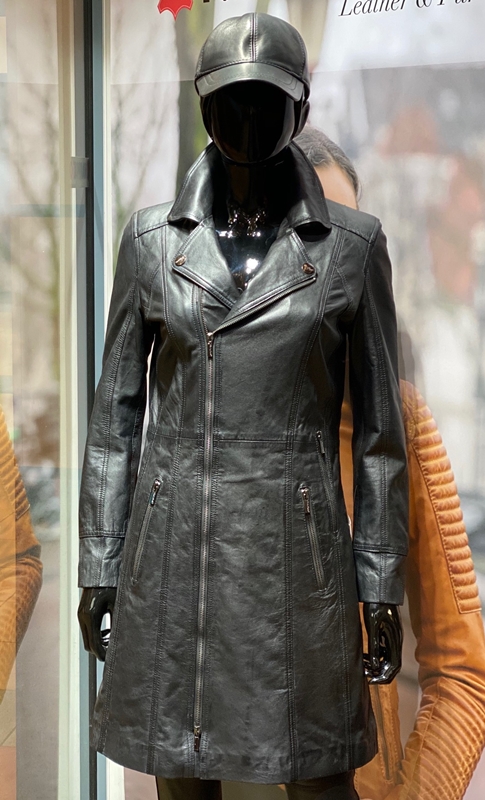 grond Politieagent Oven Lady coat zwart leren lange jas dames - Nappato Leather