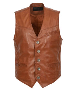 Leren vest gilet heren Lichtbruin 9914