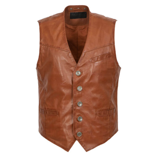 Leren vest gilet heren Lichtbruin 9914