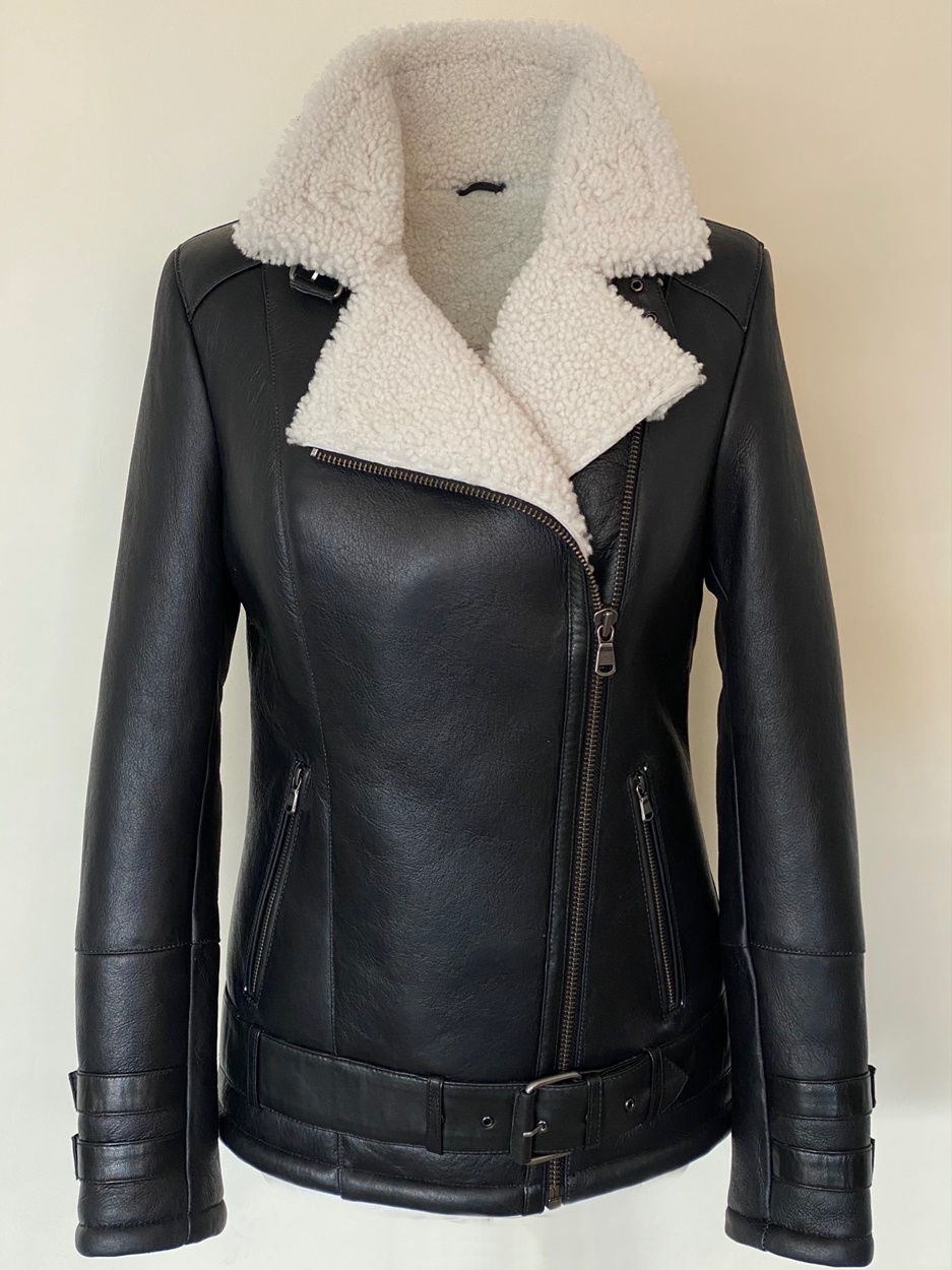 Perseus natuurlijk Metropolitan Perfecto zwart lammy coat dames - Nappato Leather