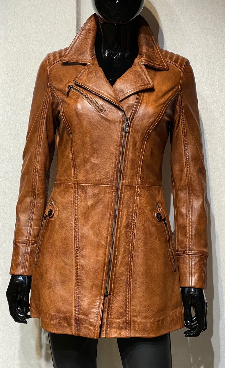 Aardbei Matig Internationale Leren jas dames halflange bruin Sofia - Nappato Leather
