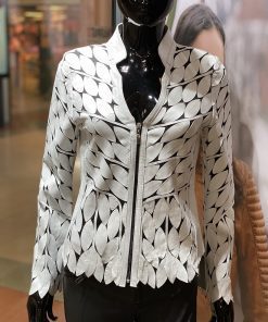 Niet genoeg gesprek aankomen Leren dames jasje Bladeren v wit - Nappato Leather