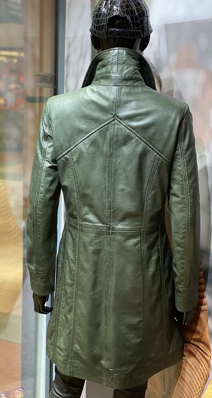 Marine Humaan registreren Lady coat groen leren lange jas dames - Nappato Leather