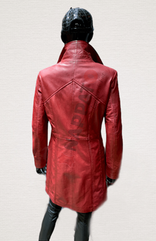 alleen Kolonisten Knop Lady coat rood leren lange jas dames - Nappato Leather