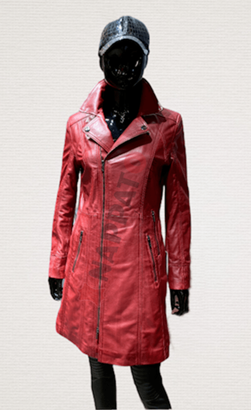 alleen Kolonisten Knop Lady coat rood leren lange jas dames - Nappato Leather